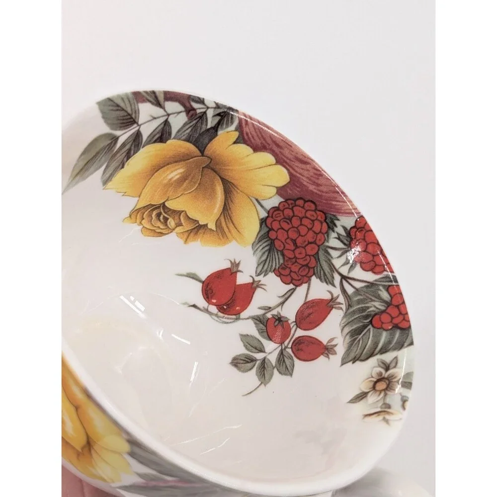 Stechcol Gracie Bone China Vintage White Floral Berries Roses Teacups Set of 2